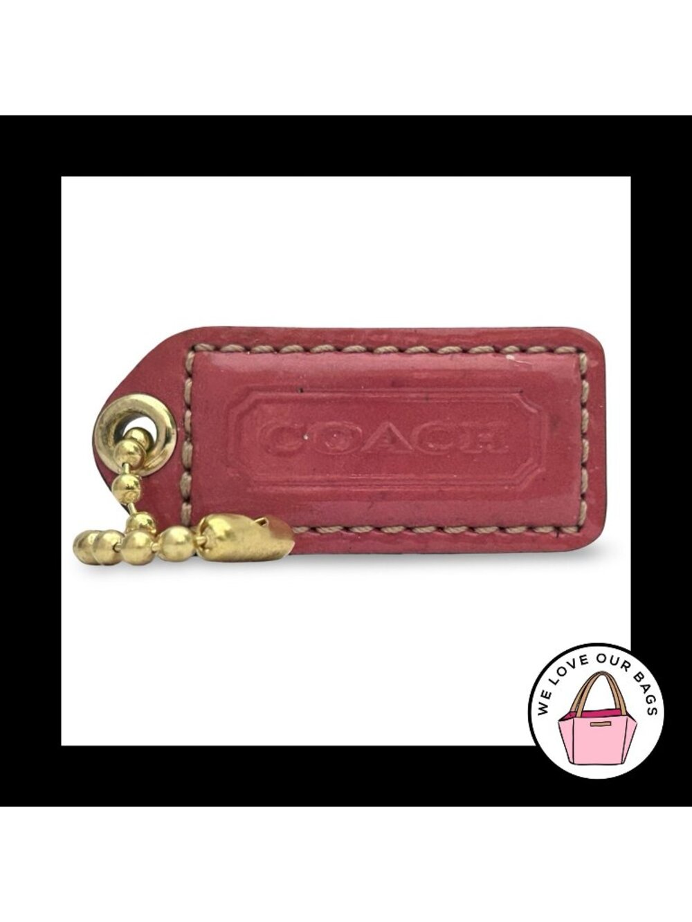 COACH Y2K VINTAGE Hang Tag 2" Pink Patent Leather & Suede Bag Charm Keychain Fob
